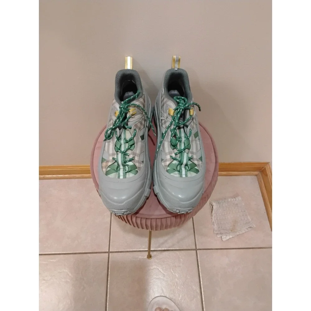 Burberry Men's Check Low Top Lace-Up Sneakers Gray Green - Pre-Owned